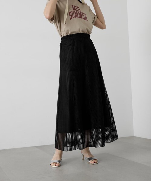 N.（N. Natural Beauty Basic）（エヌエヌナチュラルビューティーベーシック）の「◆メッシュパネルスカート（スカート・レディース・ホワイト/ブラック・MEDIUM）」の2枚目の写真