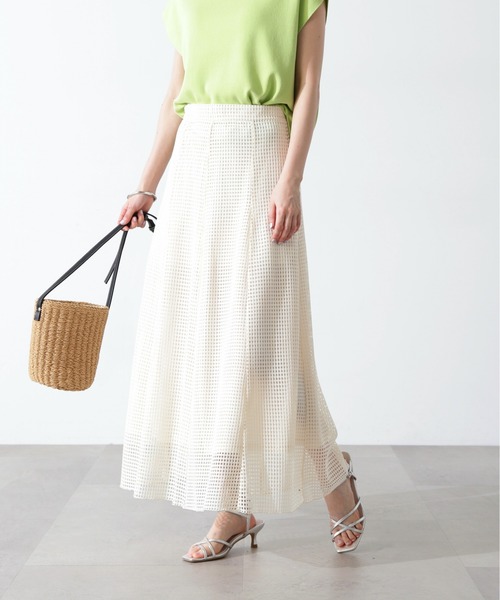 N.（N. Natural Beauty Basic）（エヌエヌナチュラルビューティーベーシック）の「◆メッシュパネルスカート（スカート・レディース・ホワイト/ブラック・MEDIUM）」の3枚目の写真