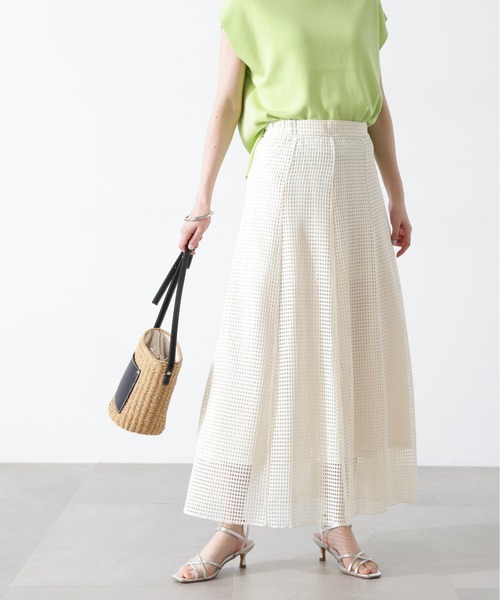 N.（N. Natural Beauty Basic）（エヌエヌナチュラルビューティーベーシック）の「◆メッシュパネルスカート（スカート・レディース・ホワイト/ブラック・MEDIUM）」の4枚目の写真
