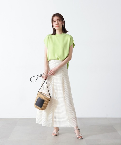 N.（N. Natural Beauty Basic）（エヌエヌナチュラルビューティーベーシック）の「◆メッシュパネルスカート（スカート・レディース・ホワイト/ブラック・MEDIUM）」の8枚目の写真