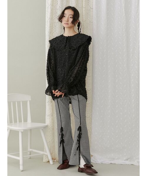 merry jenny（メリージェニー）の「fluffy stripeフリルカラーブラウス（シャツ/ブラウス・レディース・アイボリー/ブラック/オフホワイト・FREE）」の8枚目の写真