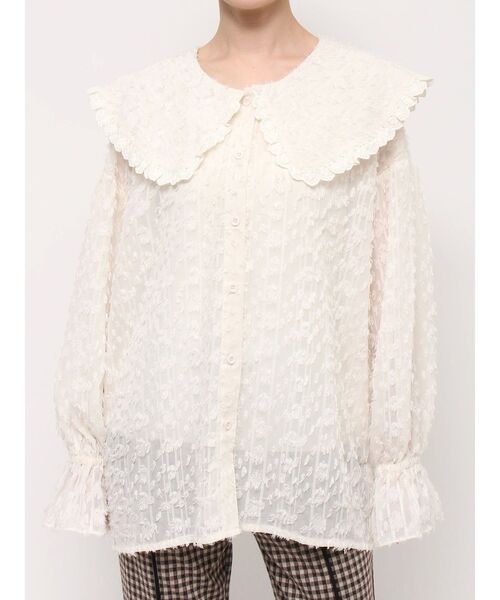 merry jenny（メリージェニー）の「fluffy stripeフリルカラーブラウス（シャツ/ブラウス・レディース・アイボリー/ブラック/オフホワイト・FREE）」の3枚目の写真