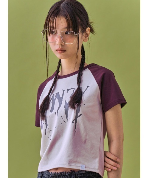 FANCY CLUB（ファンシークラブ）の「A'GEM/9 × .kom 『 FANCY CLUB/ファンシークラブ』 SPOOKY RAGLAN TEE/ラグラン 半袖カットソー（Tシャツ/カットソー・レディース・ピンク/グレー・FREE）」の6枚目の写真