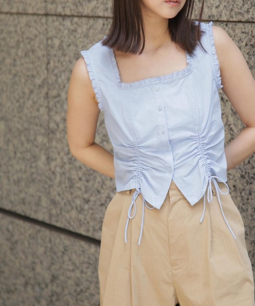 FREE'S MART(フリーズマート)の「◆ドロストノースリーブブラウス(シャツ/ブラウス・レディース・ホワイト/ブラック/ブルー・FREE)」の4枚目の写真