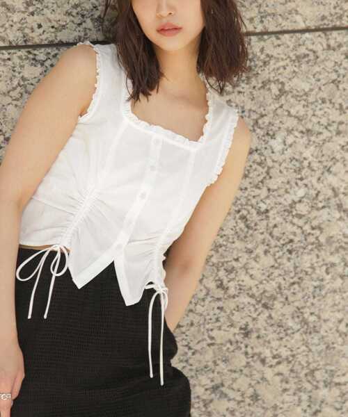 FREE'S MART(フリーズマート)の「◆ドロストノースリーブブラウス(シャツ/ブラウス・レディース・ホワイト/ブラック/ブルー・FREE)」の5枚目の写真