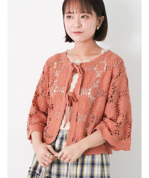 ehka sopo（エヘカソポ）の「かぎ針編み風カーディガン（カーディガン/ボレロ・レディース・オレンジ/キナリ/ブラック・F）」の3枚目の写真