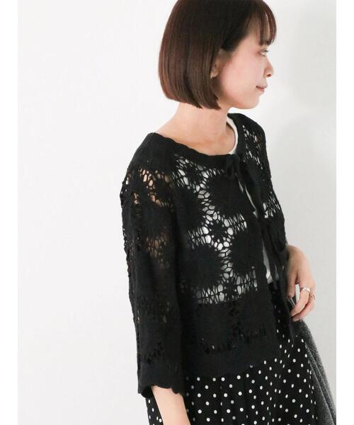 ehka sopo（エヘカソポ）の「かぎ針編み風カーディガン（カーディガン/ボレロ・レディース・オレンジ/キナリ/ブラック・F）」の2枚目の写真