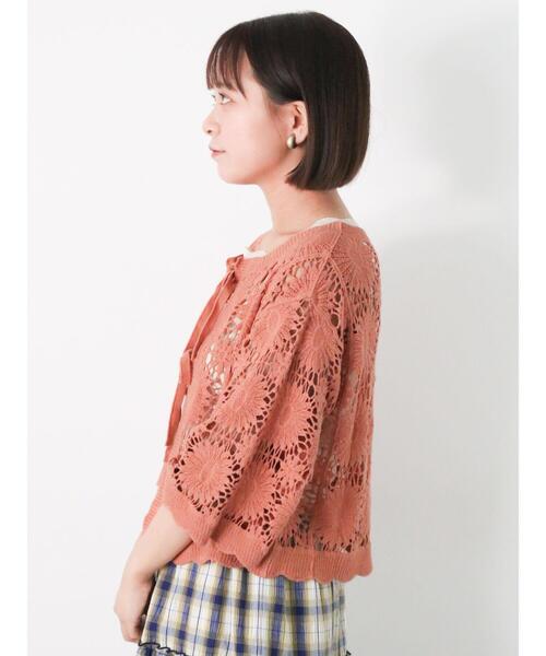 ehka sopo（エヘカソポ）の「かぎ針編み風カーディガン（カーディガン/ボレロ・レディース・オレンジ/キナリ/ブラック・F）」の4枚目の写真