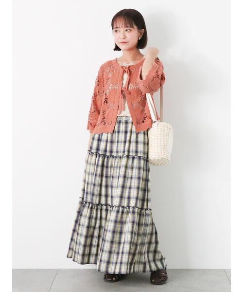 ehka sopo（エヘカソポ）の「かぎ針編み風カーディガン（カーディガン/ボレロ・レディース・オレンジ/キナリ/ブラック・F）」の6枚目の写真