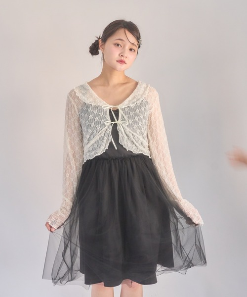 ミュゲ　muguet　ワンピース　チュニック　フリル　ブラウス　黒　BLACK MISCH MASCH ワンピース 2024秋冬新作フリルブラウスミニ