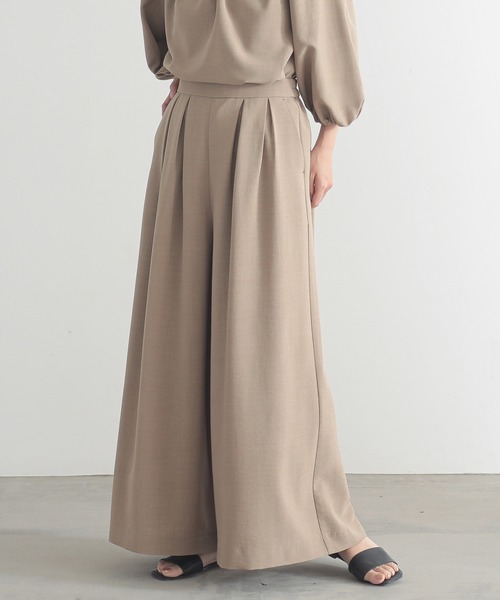 qualite リネンライクストライプワイドパンツ リネンストライプワイドパンツ（スラックス）｜Didot.showroom