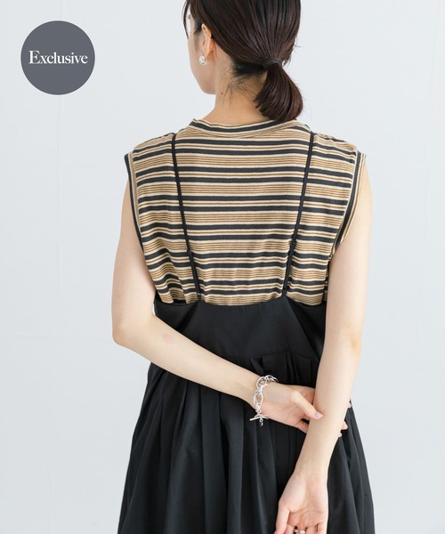 MIXTA（ミクスタ）の「『別注』SOBLANTE by MIXTA×UR　MULTI BORDER NO SLEEVE（Tシャツ/カットソー・レディース・ベージュ系その他/ブラック系その他/ブラウン系その他/レッド系その他・SMALL）」の4枚目の写真