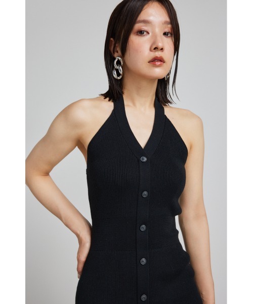 セール】ホルターネックタイトミニニットワンピース 夏服 サマーニット