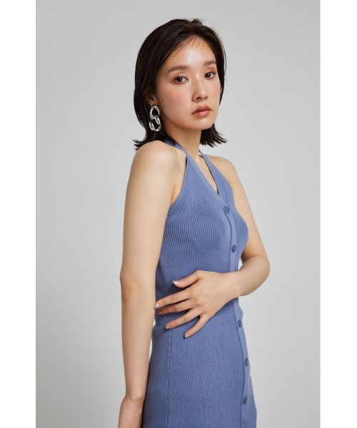 セール】ホルターネックタイトミニニットワンピース 夏服 サマーニット