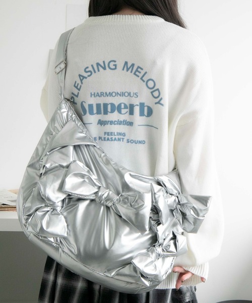 WEGO(ウィゴー)の「WEGO/リボンデザインBIGショルダー(ショルダーバッグ・レディース・シルバー/ブラック・FREE)」の18枚目の写真