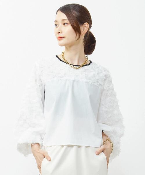 SOFFITTO（ソフィット）の「異素材使いカットジャガードブラウス（シャツ/ブラウス・レディース・パープル/ブラック/ホワイト・FREE）」の2枚目の写真