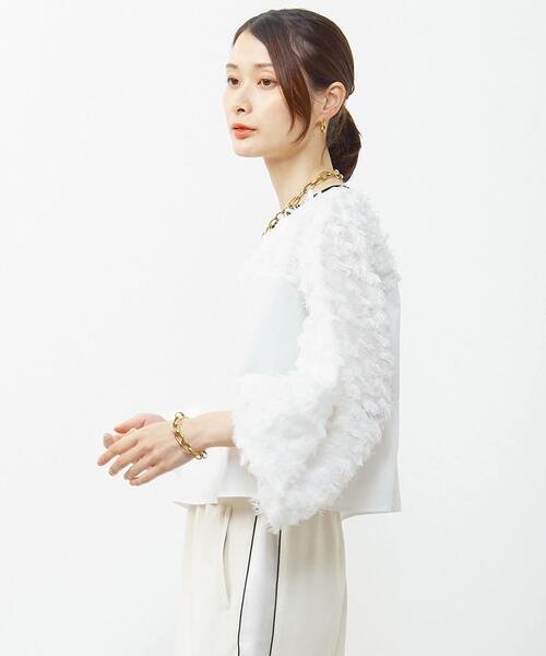 SOFFITTO（ソフィット）の「異素材使いカットジャガードブラウス（シャツ/ブラウス・レディース・パープル/ブラック/ホワイト・FREE）」の11枚目の写真