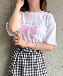 オーバーサイズリボンプリント半袖Tシャツ