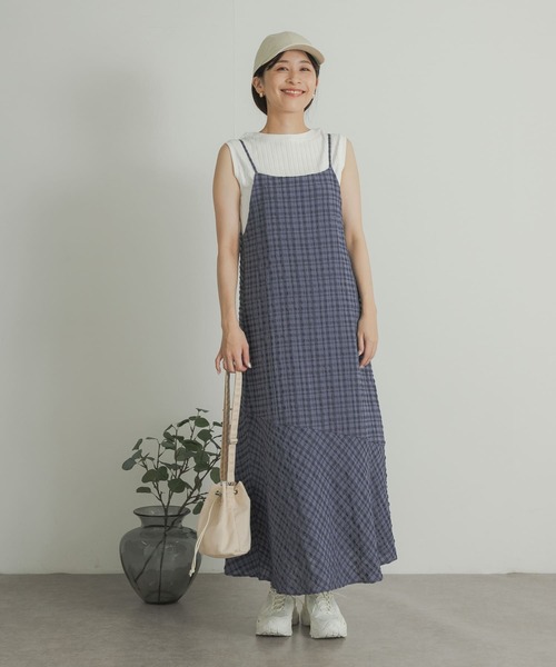 ボーダー ノースリーブ フレアキャミソール ワンピース Ray BEAMS（レイ ビームス）フリンジ フレア キャミ ワンピース