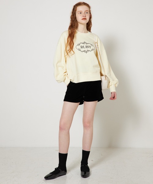 RUBY AND YOU（ルビーアンドユー）の「エンブロイダリーハイウエストショーツ（その他パンツ・レディース・ベージュ/ブラック・FREE）」の3枚目の写真