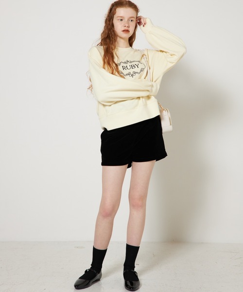 RUBY AND YOU（ルビーアンドユー）の「エンブロイダリーハイウエストショーツ（その他パンツ・レディース・ベージュ/ブラック・FREE）」の4枚目の写真