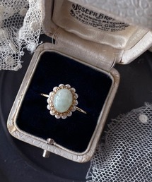 【mallelabrocante/マルラブロカント】サージカルステンレス 5月誕生石/ビルマ翡翠とヴィンテージパールのオーバルリング/金属アレルギー対応