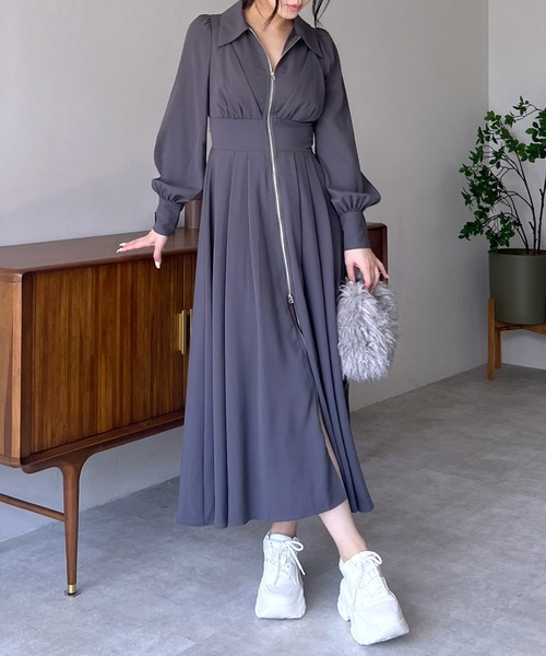 ROYAL PARTY(ロイヤルパーティー)の「コルセット風フロントZIPシャツワンピース(シャツワンピース・レディース・グレー/オフホワイト/チェック・FREE)」の3枚目の写真