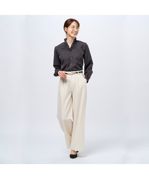 TOKYO SHIRTS（トウキョウシャツ）の「COFREX Ｖネックフリル 長袖レディースフリルシャツ（シャツ/ブラウス・レディース・ブラック・S/L/M/LL）」の7枚目の写真