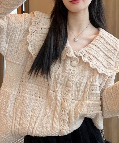 Achic(アシック)の「可愛い ニットカーディガン(カーディガン/ボレロ・レディース・ベージュ・M)」の4枚目の写真