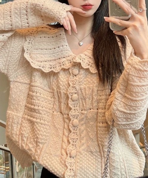 Achic(アシック)の「可愛い ニットカーディガン(カーディガン/ボレロ・レディース・ベージュ・M)」の5枚目の写真