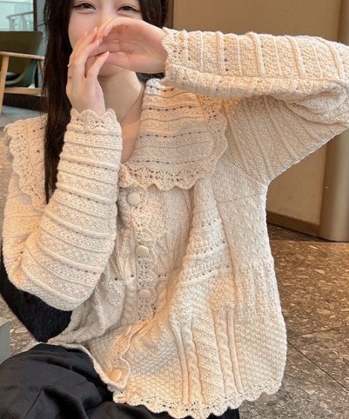 Achic(アシック)の「可愛い ニットカーディガン(カーディガン/ボレロ・レディース・ベージュ・M)」の8枚目の写真