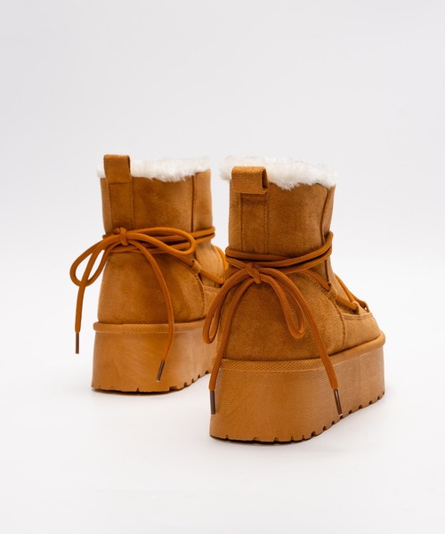 SVEC（シュベック）の「厚底ムートンブーツ / ボア レースアップ（ブーツ・レディース・キャメル/ブラック・35/36/37/38/39/40/41）」の6枚目の写真