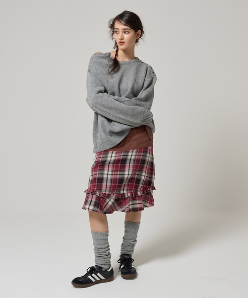 TINA:JOJUN(ティーナジョジュン)の「ドッキング 裾フリルスカート TINA:JOJUN(スカート・レディース・レッド/ネイビー・S/M)」の3枚目の写真