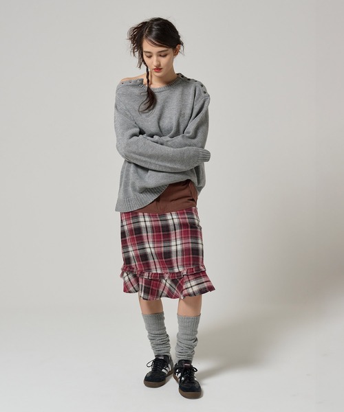 TINA:JOJUN(ティーナジョジュン)の「ドッキング 裾フリルスカート TINA:JOJUN(スカート・レディース・レッド/ネイビー・S/M)」の4枚目の写真