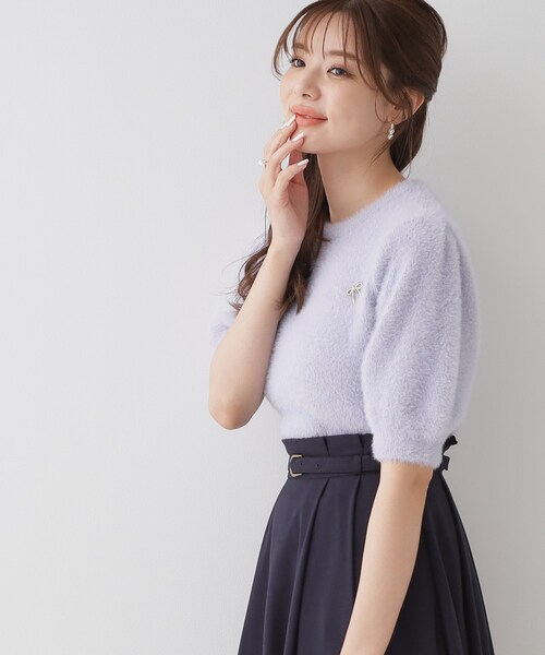 couture brooch(クチュールブローチ)の「◆リボン付きラメフェザー5分袖ニット(ニット/セーター・レディース・ブラウン系その他/サックスブルー/ライトグレー・38)」の17枚目の写真