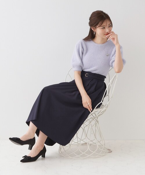 couture brooch(クチュールブローチ)の「◆リボン付きラメフェザー5分袖ニット(ニット/セーター・レディース・ブラウン系その他/サックスブルー/ライトグレー・38)」の19枚目の写真