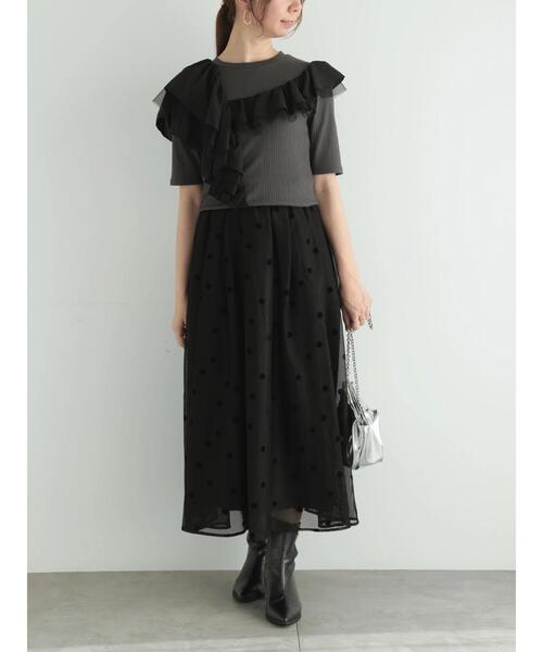 Te chichi（テチチ）の「アシメフリルリブプルオーバー（Tシャツ/カットソー・レディース・ベージュ/チャコールグレー/ブラック・F）」の5枚目の写真