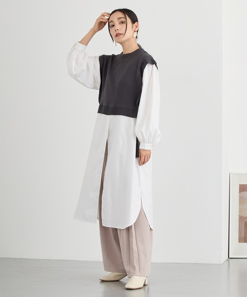 NICOLE white（ニコルホワイト）の「ドッキングワンピース（ワンピース・レディース・グレー/ダークグレー/チャコールグレー×ブラック・FREE）」の2枚目の写真