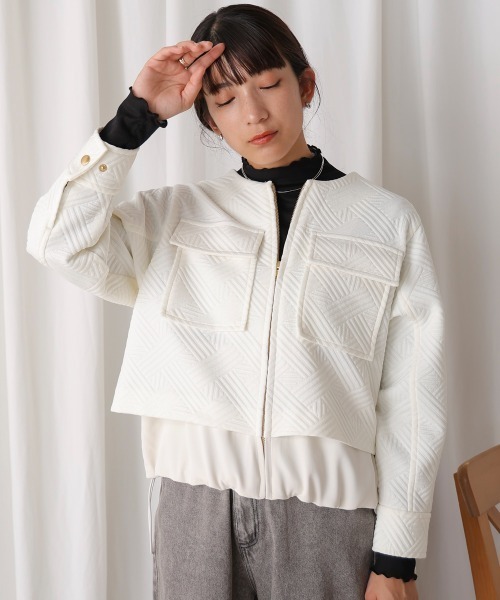 Bou Jeloud(ブージュルード)の「ふくれジャガードブルゾン(ブルゾン・レディース・オフホワイト/ブラック・38)」の2枚目の写真