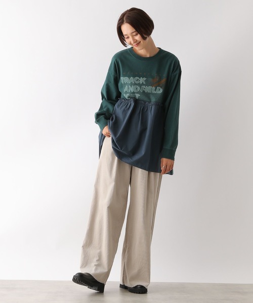 切り替えリメイク風チュニック セール】切り替えリメイク風チュニック 150323（Tシャツ