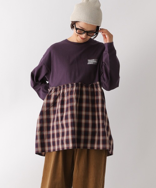切り替えリメイク風チュニック セール】切り替えリメイク風チュニック 150323（Tシャツ