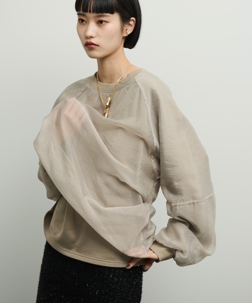 Shelly island（シェリーアイランド）の「オーガンジーレイヤードトレーナー（スウェット・レディース・ブラック/グレイッシュベージュ・FREE）」の8枚目の写真