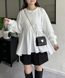 フリルギャザー切替ペプラムスウェット