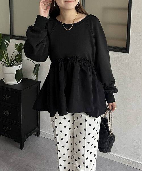 prose verse（プロズヴェール）の「フリルギャザー切替ペプラムスウェット（Tシャツ/カットソー・レディース・ブラック/オフホワイト/チャコールグレー・MEDIUM）」の7枚目の写真