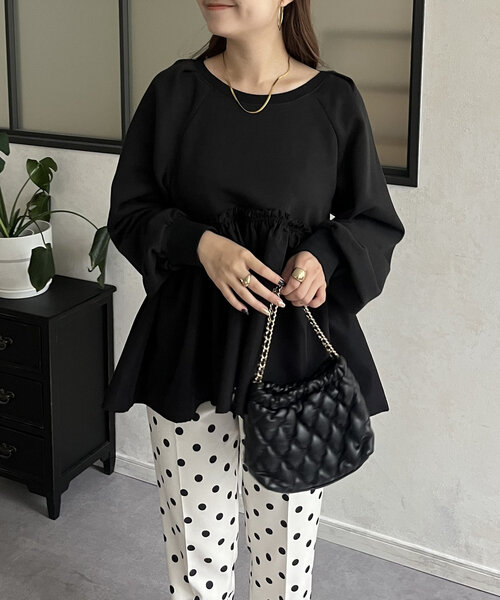 prose verse（プロズヴェール）の「フリルギャザー切替ペプラムスウェット（Tシャツ/カットソー・レディース・ブラック/オフホワイト/チャコールグレー・MEDIUM）」の8枚目の写真