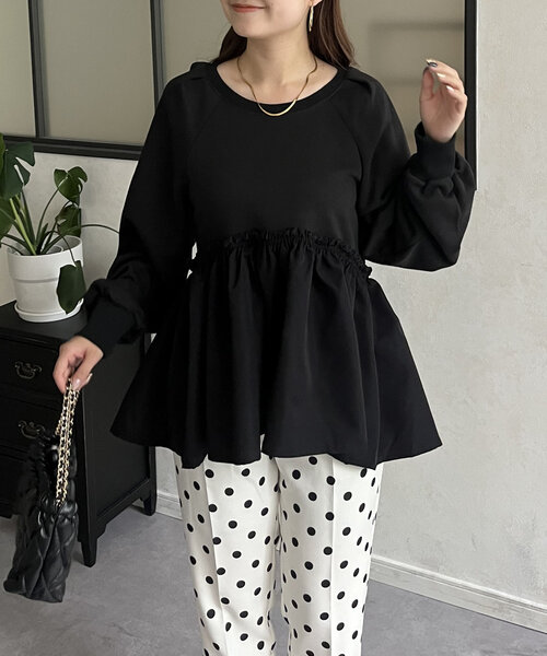 prose verse（プロズヴェール）の「フリルギャザー切替ペプラムスウェット（Tシャツ/カットソー・レディース・ブラック/オフホワイト/チャコールグレー・MEDIUM）」の9枚目の写真