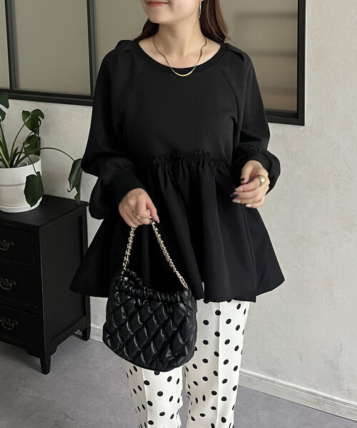 prose verse（プロズヴェール）の「フリルギャザー切替ペプラムスウェット（Tシャツ/カットソー・レディース・ブラック/オフホワイト/チャコールグレー・MEDIUM）」の10枚目の写真