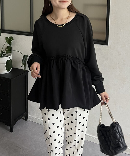 prose verse（プロズヴェール）の「フリルギャザー切替ペプラムスウェット（Tシャツ/カットソー・レディース・ブラック/オフホワイト/チャコールグレー・MEDIUM）」の11枚目の写真