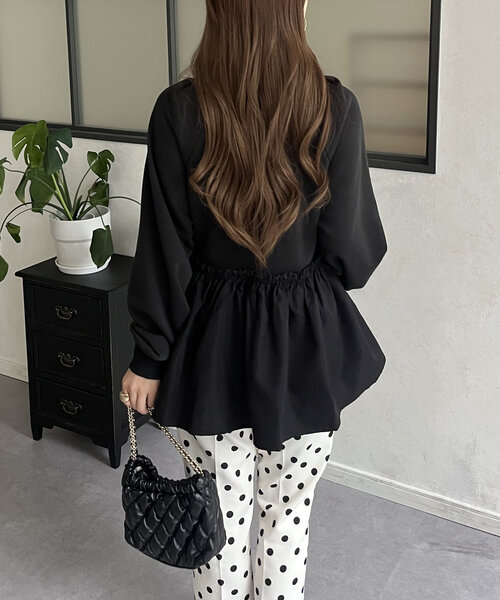 prose verse（プロズヴェール）の「フリルギャザー切替ペプラムスウェット（Tシャツ/カットソー・レディース・ブラック/オフホワイト/チャコールグレー・MEDIUM）」の12枚目の写真