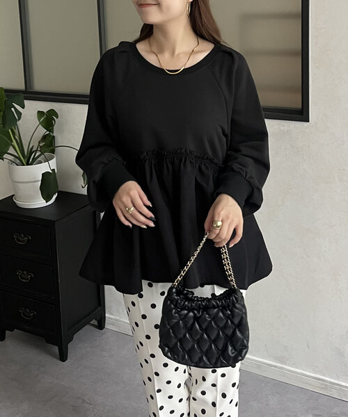 prose verse（プロズヴェール）の「フリルギャザー切替ペプラムスウェット（Tシャツ/カットソー・レディース・ブラック/オフホワイト/チャコールグレー・MEDIUM）」の16枚目の写真